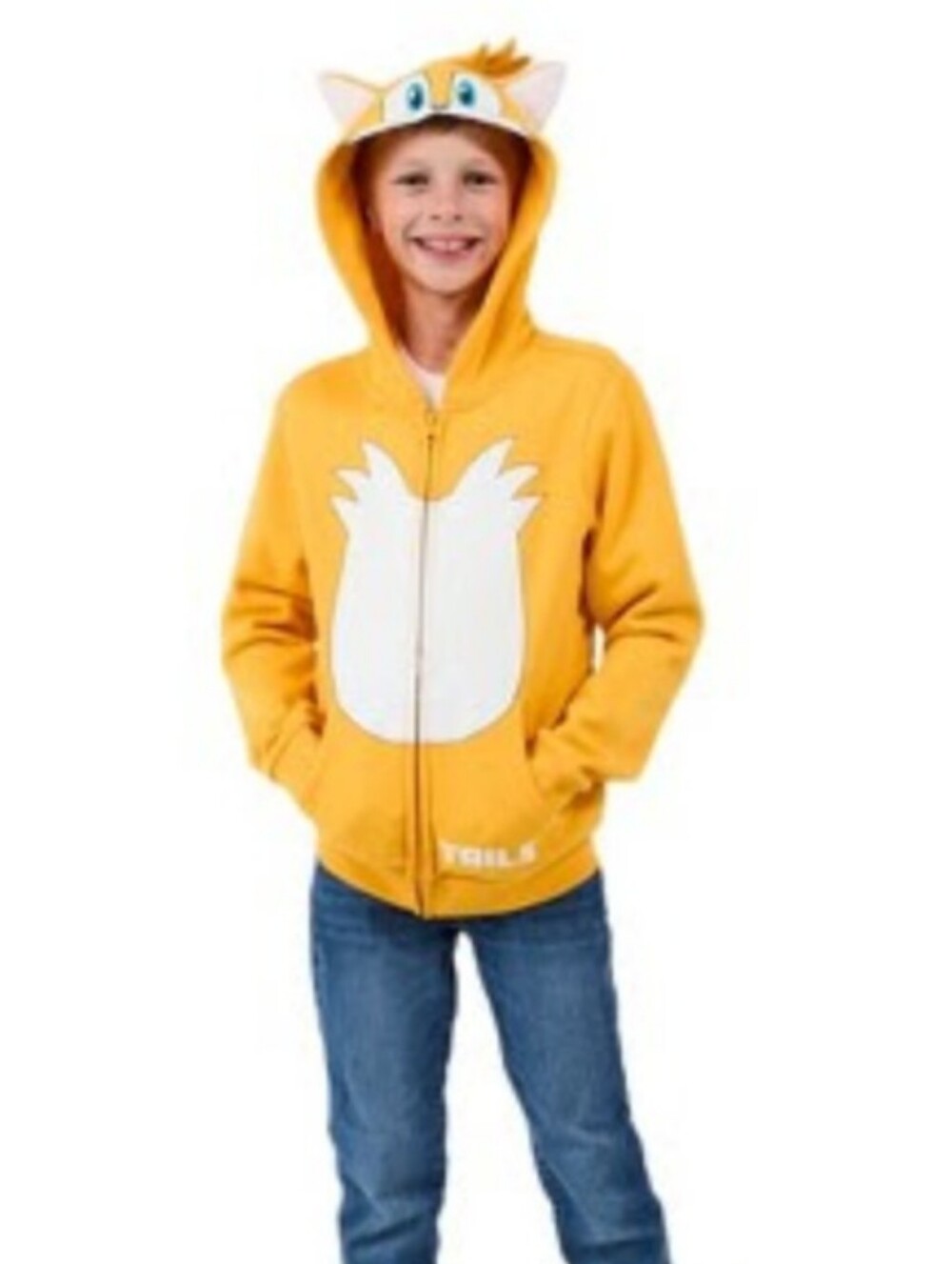 Sonic Tails Fox Zip Hoodie Fleece Sweatshirt Kids XL 14-16 Yellow Ears Official